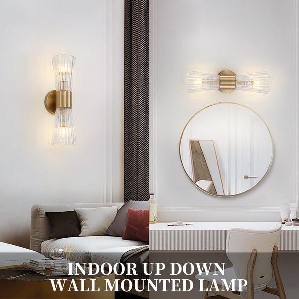 Mid-Century Modern 2-Light Wall Sconce – Gold Glass Shade