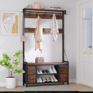 5-in-1 Hall Tree with Bench, Drawers, Shoe Rack & Hooks – 39"W