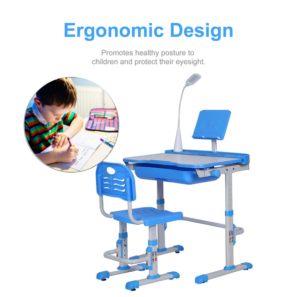 Kids Desk and Chair Set – Height Adjustable with Tilt Desktop, LED Light & Storage