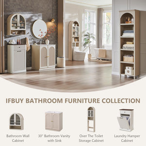 30 Inch Arched Fluted Bathroom Vanity with Ceramic Sink