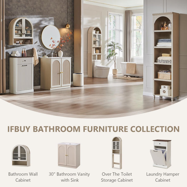 30 Inch Arched Fluted Bathroom Vanity with Ceramic Sink