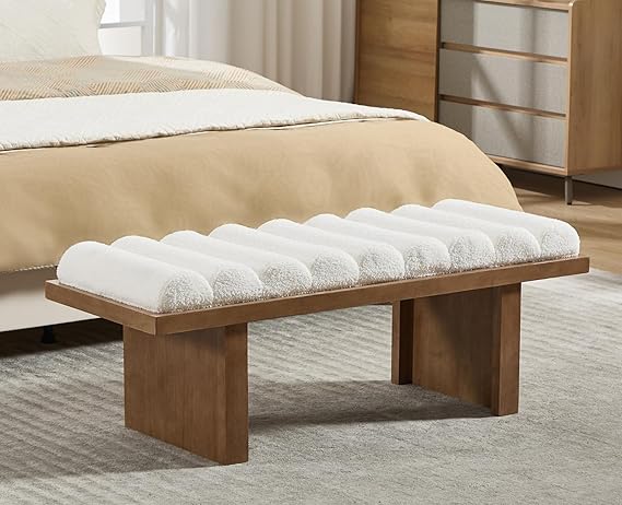 Upholstered Bedroom Bench with Cylindrical Cushion