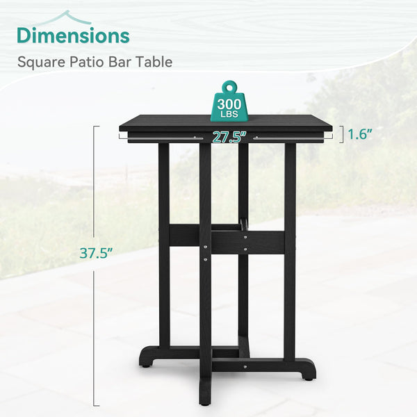 Outdoor HDPE Bar Height Table – Square Patio Bar Table, 37.5"H