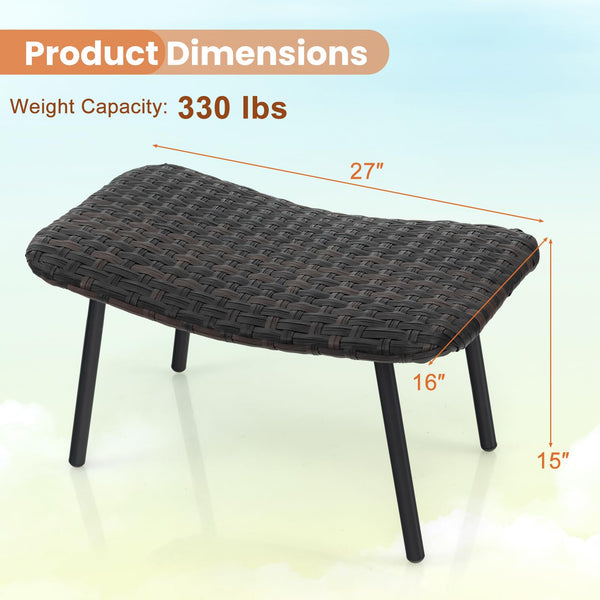 Set of 2 Outdoor Rattan Patio Ottomans with Quick Dry Foam