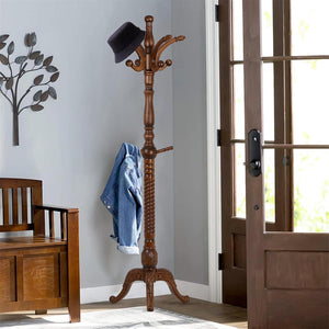 Freestanding Wood Coat Rack with 8 Hooks