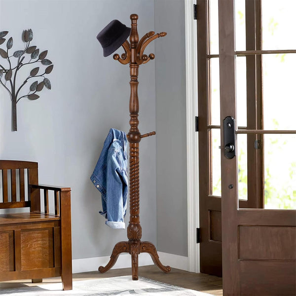 Freestanding Wood Coat Rack with 8 Hooks