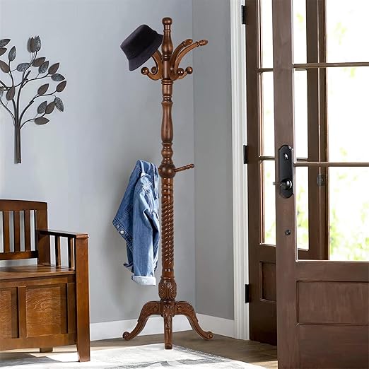 Freestanding Wooden Coat Rack with 8 Hooks