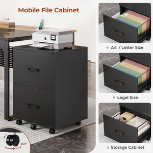 L-Shaped Executive Desk with File Cabinet & Power Outlets