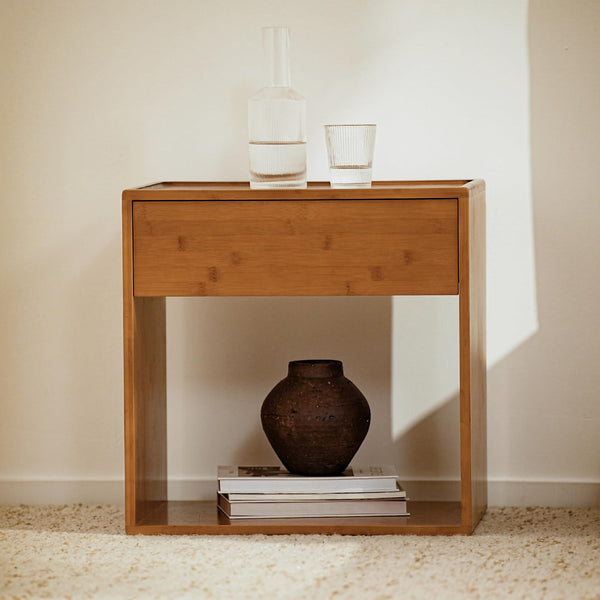 Bamboo Nightstand with Soft-Close Drawer & Open Shelf