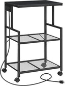 3-Tier Rolling Printer Stand with Charging Station