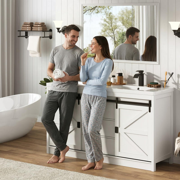 59" Double Bathroom Vanity with Sink, Faucet & Storage Drawers