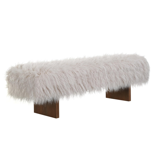 Faux Wool Upholstered Bedroom Bench with Rubberwood Legs