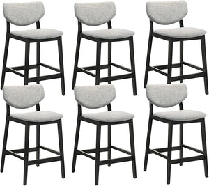 Counter Height Bar Stools with Backs — Farmhouse Linen Upholstered, Grey (Set Options)