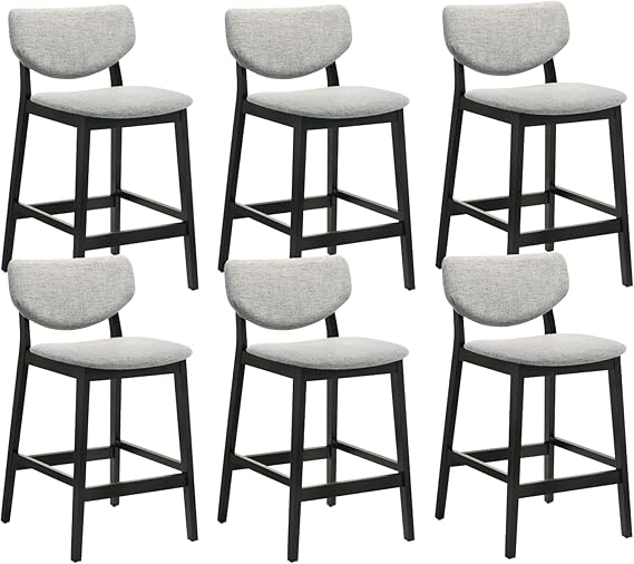 Counter Height Bar Stools with Backs — Farmhouse Linen Upholstered, Grey (Set Options)