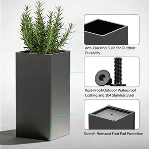 Tall Metal Outdoor Planter Box with Drainage — Set of 2