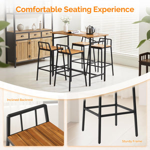 5-Piece Acacia Wood Outdoor Patio Bar Set with 4 Chairs