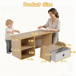 Kids Bookshelf with Reading Nook and Storage Bench
