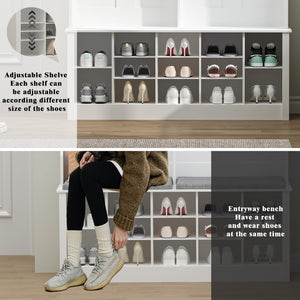 Farmhouse Hall Tree with Bench and Shoe Storage