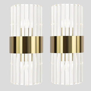 Gold Crystal Wall Sconces Set of 2 – Mid-Century Modern Glass Wall Light Fixtures