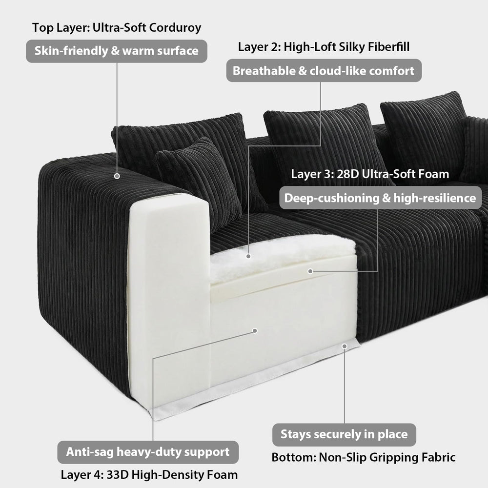 L-Shaped Modular Sectional Sofa with Ottoman – Deep Seat Cloud Couch, No Assembly, 4-Seat