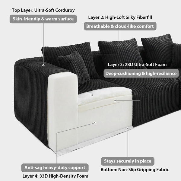 L-Shaped Modular Sectional Sofa with Ottoman – Deep Seat Cloud Couch, No Assembly, 4-Seat