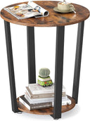 Round Side End Table 2-Tier with Storage Shelf