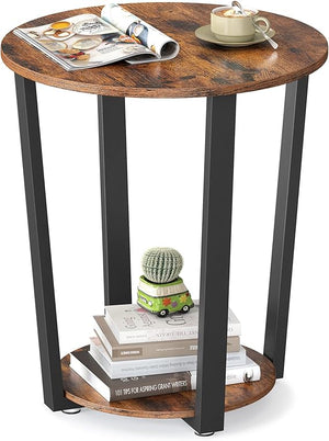 Round Side End Table 2-Tier with Storage Shelf