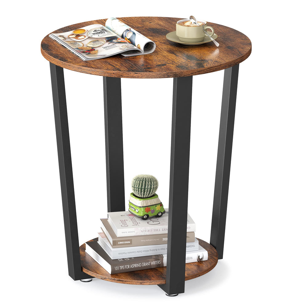 Round Side End Table 2-Tier with Storage Shelf