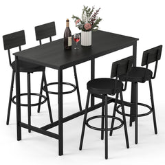 5-Piece Bar Table Set with 4 Upholstered Stools
