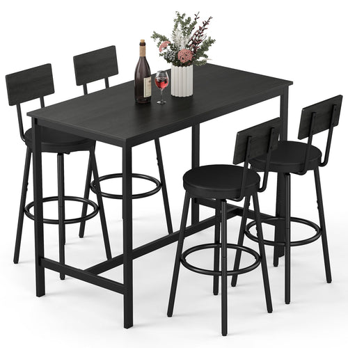5-Piece Bar Table Set with 4 Upholstered Stools