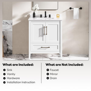 30-Inch Freestanding Bathroom Vanity with Undermount Sink
