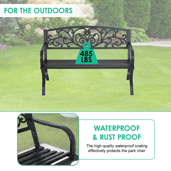 Outdoor Metal Garden Bench 50 Inch