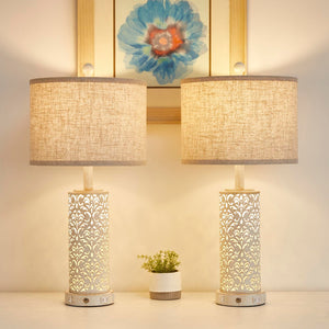 Farmhouse Touch Table Lamp with Nightlight, USB Ports & AC Outlet