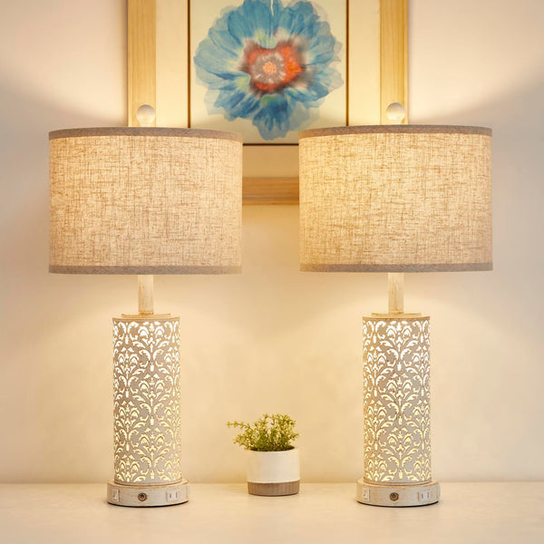 Farmhouse Touch Table Lamp with Nightlight, USB Ports & AC Outlet