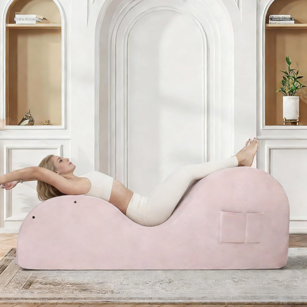 Yoga Chaise Lounge Chair with Headrest & Accessories – Pink Large