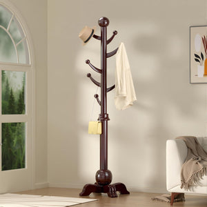 Freestanding Wooden Coat Rack with 7 Hooks – 72" Hall Tree Stand