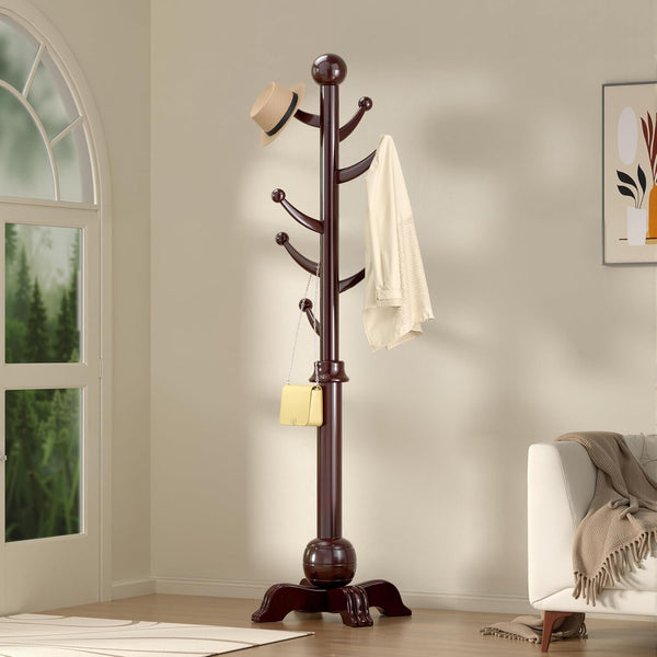 Freestanding Wooden Coat Rack with 7 Hooks – 72" Hall Tree Stand