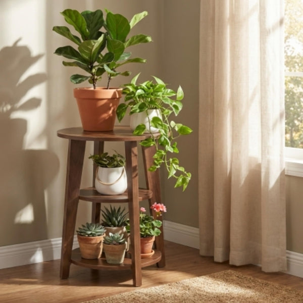 3-Tier Round Side Table with Storage Shelves
