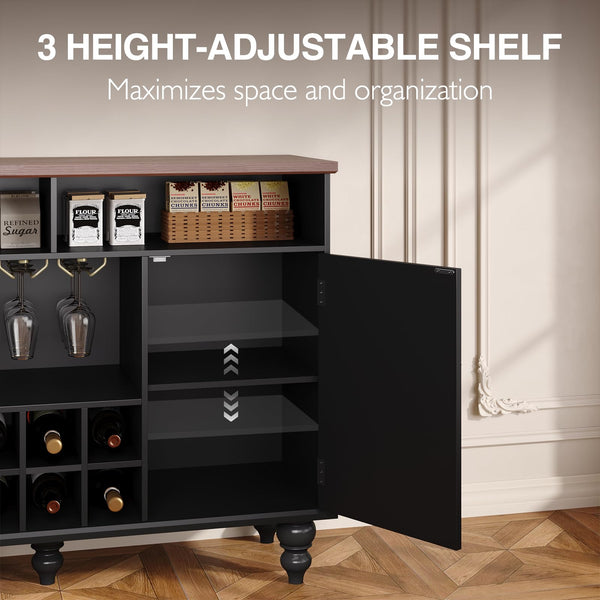 45" Wine Bar Cabinet with Wine Rack & Glass Holder