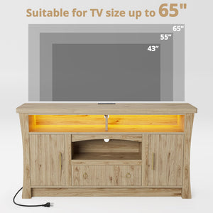 TV Stand with LED Lights & Power Outlet, 65 Inch
