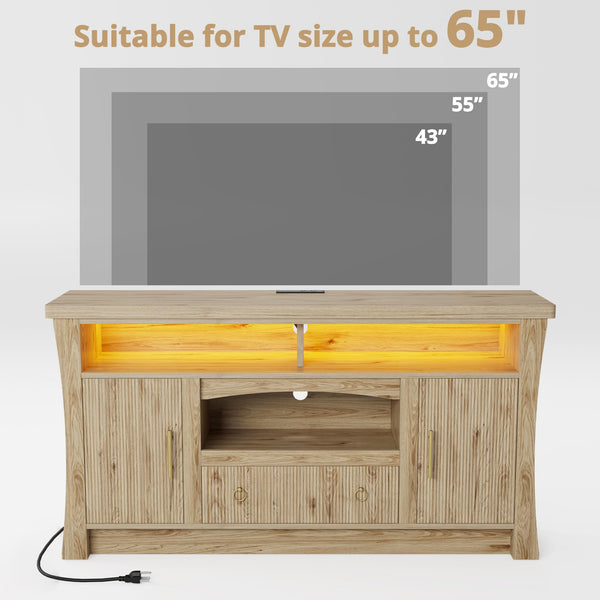 TV Stand with LED Lights & Power Outlet, 65 Inch