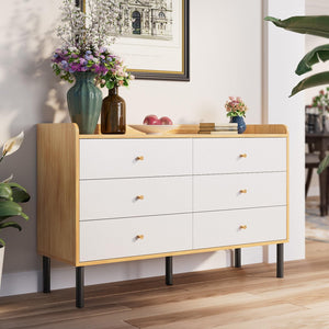 6 Drawer Dresser with Wood Frame and Metal Handles