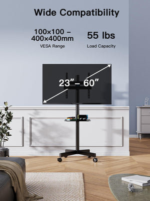 Rolling TV Stand on Wheels for 23-60 Inch TVs with Adjustable Shelf