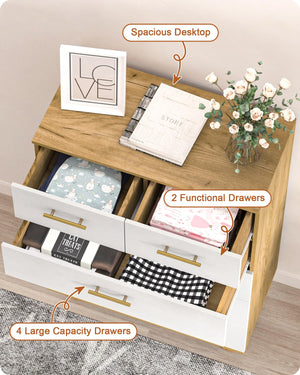 6-Drawer Dresser with Solid Pine Core – White & Light Wood