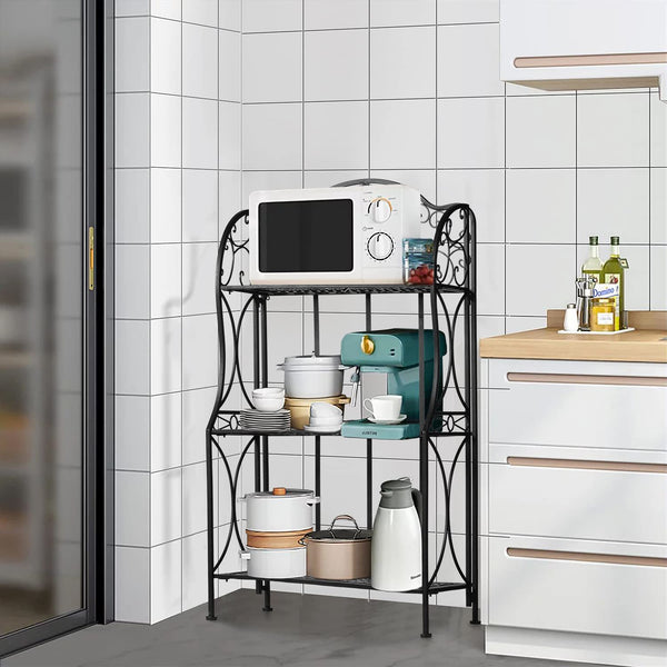 3-Tier Metal Baker's Rack with Microwave Stand & Storage Shelves