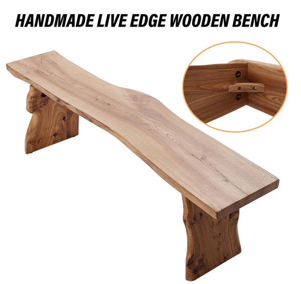 Live Edge Solid Elm Wood Bench
