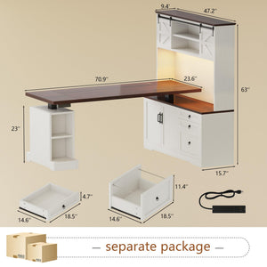L-Shaped Electric Standing Desk with Hutch & File Cabinet