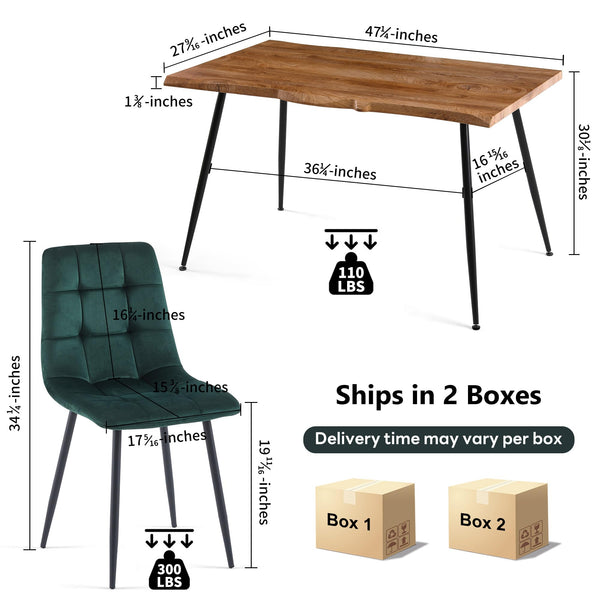 5-Piece Rectangular Dining Table Set with Velvet Chairs & Metal Legs