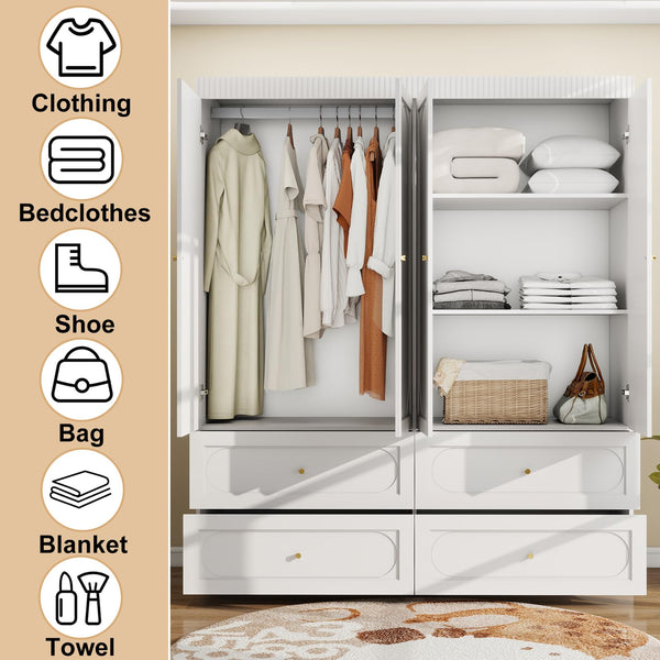 4-Door Armoire Wardrobe with Drawers