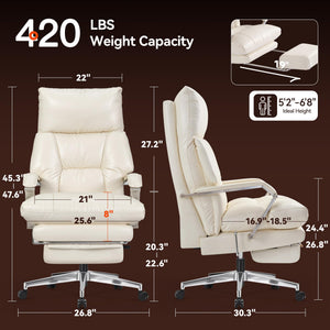 160° Reclining Executive Office Chair with Footrest & Adjustable Seat Depth